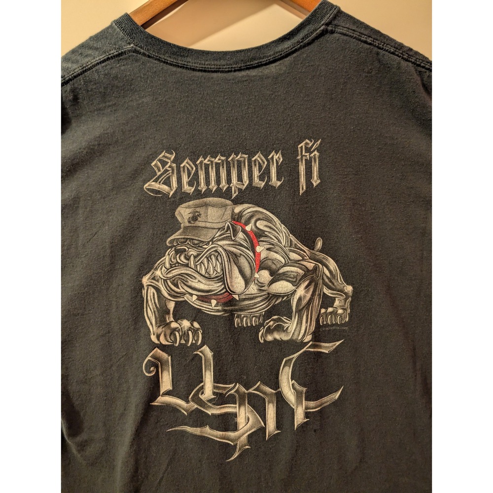 USMC Graphic T-Shirt Mens XL Black Excellent Semper Fi Bulldog Military Tee